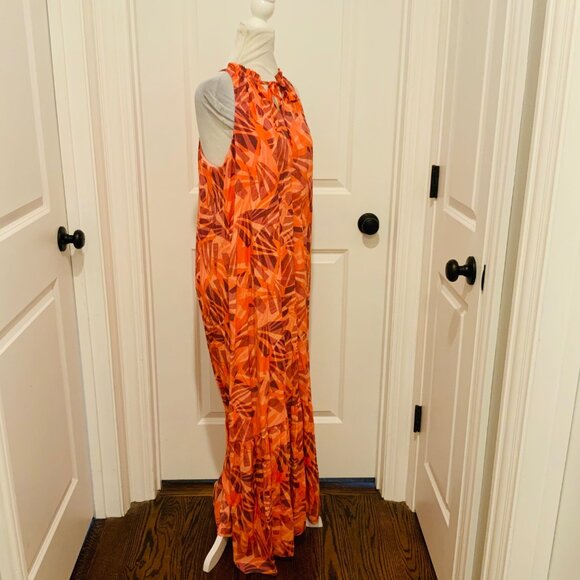 Nine West Orange Geo Print Halter Sleeveless Maxi Dress Large - Picture 8 of 13